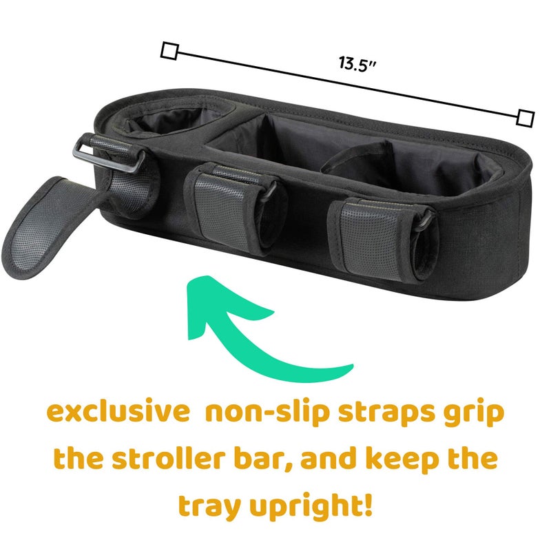Swanoo Universal Stroller Tray with Insulated Sippy Cup Holder - Upgraded Rigid Frame Stays Upright - Exclusive Non Slip Straps Firmly Grip Stroller Bar. Universal Stroller Snack Tray Attachment - Image 4